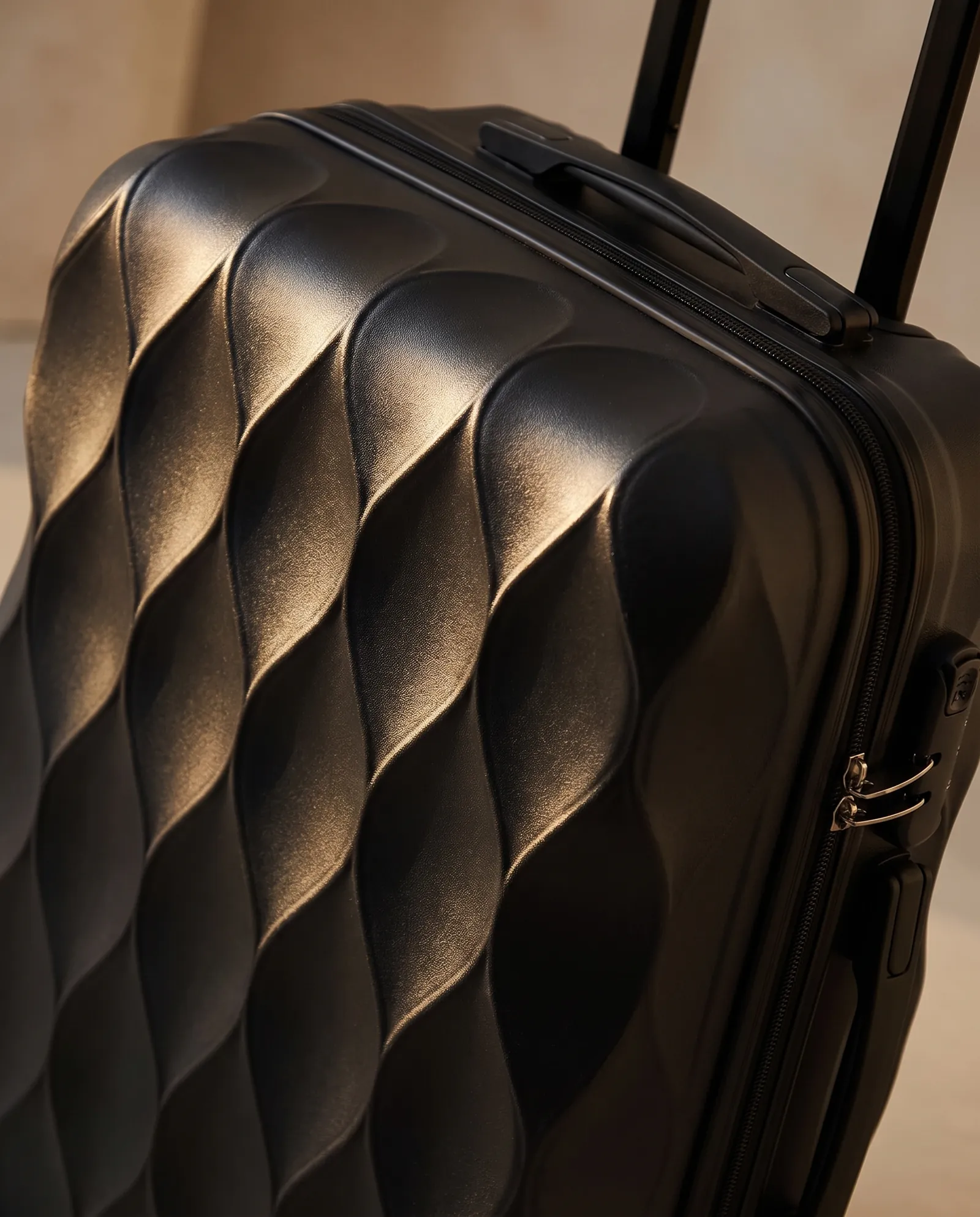 Wave-textured hard shell, close-up